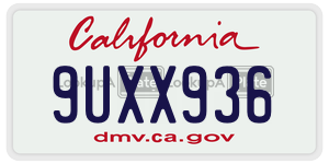 9UXX936 license plate in California