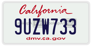9UZW733  license plate in CA