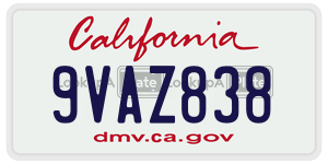 9VAZ838 license plate in California