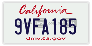 9VFA185  license plate in CA