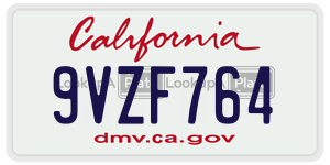 9VZF764  license plate in CA