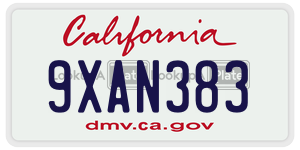 9XAN383  license plate in CA