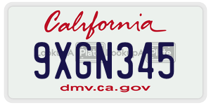 9XGN345  license plate in CA