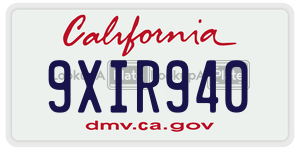 9XIR940  license plate in CA