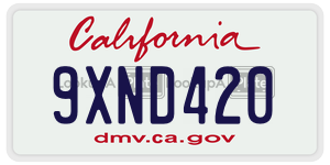 9XND420 license plate in California
