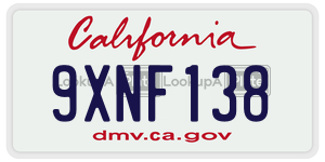 9XNF138  license plate in CA