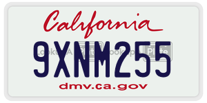 9XNM255  license plate in CA