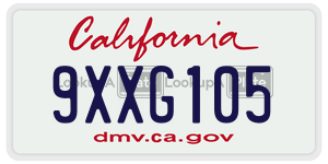 9XXG105  license plate in CA