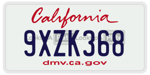 9XZK368  license plate in CA