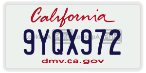 9YQX972 license plate in California