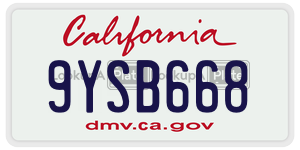 9YSB668  license plate in CA