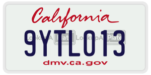 9YTL013  license plate in CA