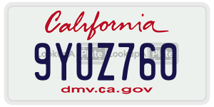 9YUZ760  license plate in CA