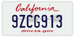 9ZCG913  license plate in CA