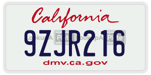 9ZJR216  license plate in CA