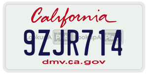 9ZJR714  license plate in CA