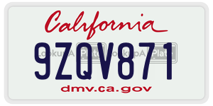 9ZQV871  license plate in CA
