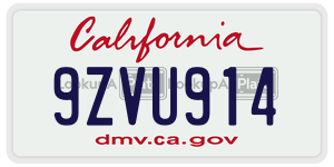 9ZVU914  license plate in CA
