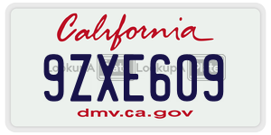 9ZXE609  license plate in CA