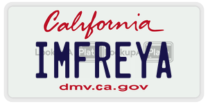 IMFREYA license plate in California