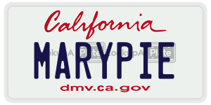 MARYPIE license plate in California