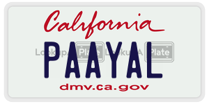 PAAYAL license plate in California