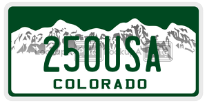 250USA  license plate in CO