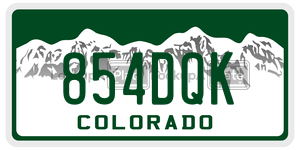854DQK  license plate in CO