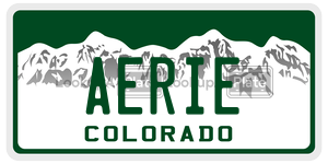 AERIE  license plate in CO