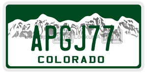 APGJ77 license plate in Colorado