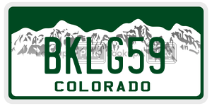 BKLG59 license plate in Colorado