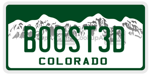 BOOST3D license plate in Colorado