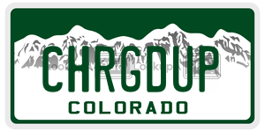 CHRGDUP license plate in Colorado