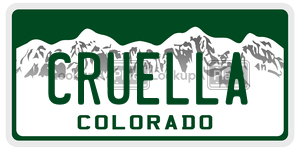 CRUELLA license plate in Colorado