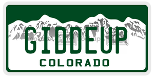GIDDEUP  license plate in CO