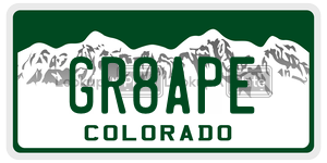 GR8APE  license plate in CO