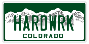 HARDWRK license plate in Colorado