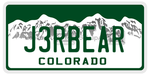 J3RBEAR  license plate in CO