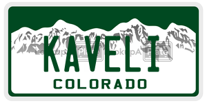 KAVELI license plate in Colorado