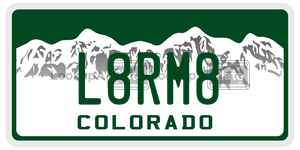L8RM8  license plate in CO