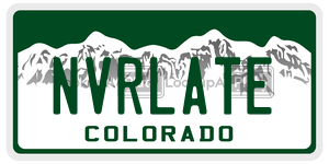 NVRLATE license plate in Colorado