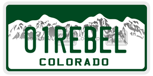 O1REBEL  license plate in CO