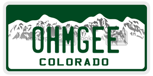 OHMGEE  license plate in CO
