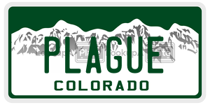 PLAGUE license plate in Colorado