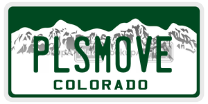 PLSMOVE license plate in Colorado