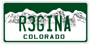 R3GINA  license plate in CO