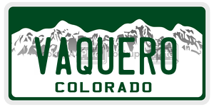 VAQUERO  license plate in CO