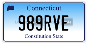 989RVE license plate in Connecticut