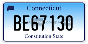 BE67130  license plate in CT