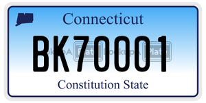 BK70001  license plate in CT